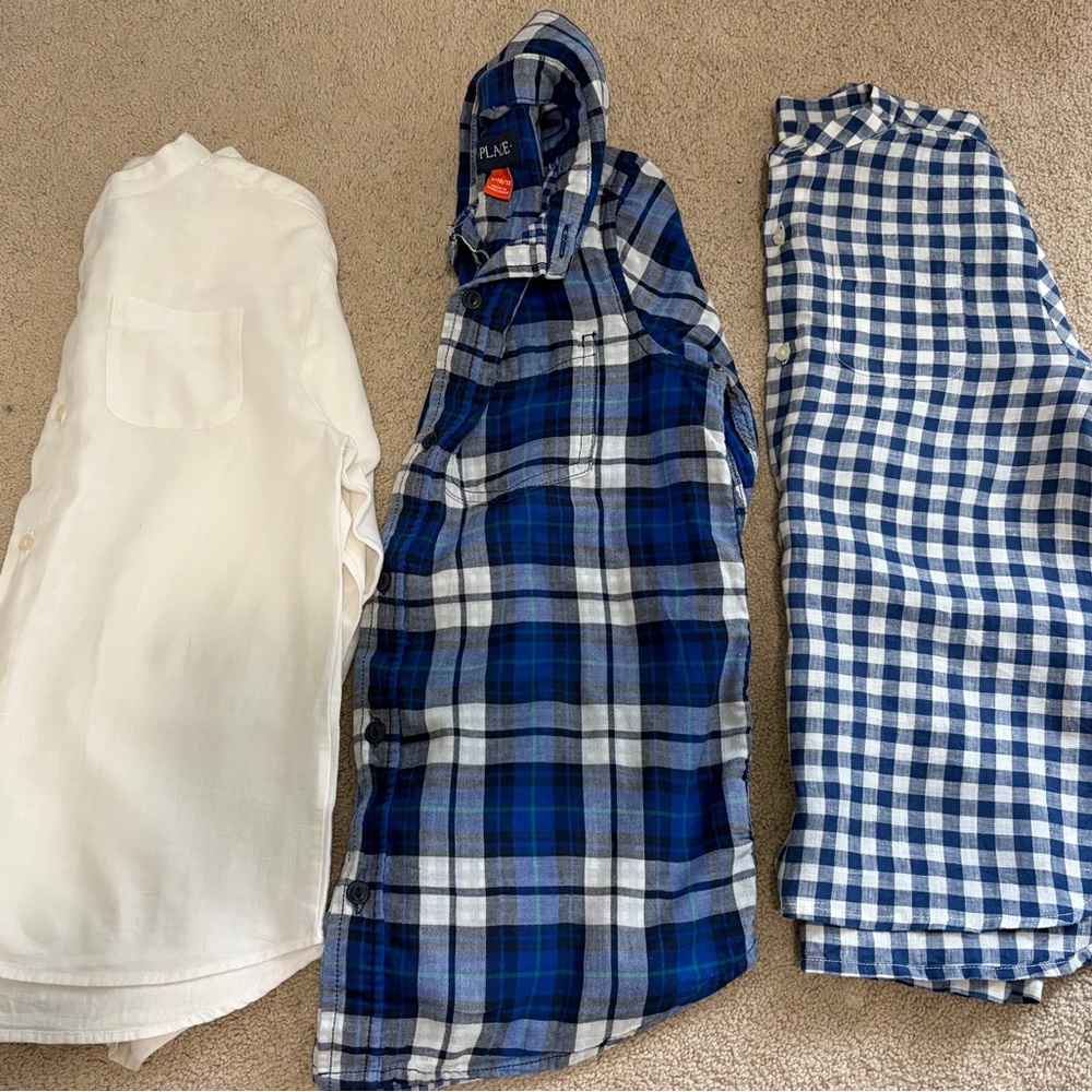Thomas Brown Plaid and Solid Button-Up Shirts